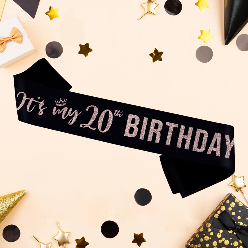 PYQWA Its My 20th Birthday Sash 20th Birthday Sash Decor Glitter 20th Birthday Gifts for Women Happy 20th Birthday Party Decorations - Image 5
